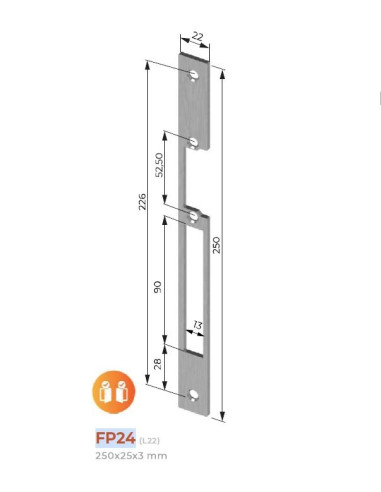 CERRADERO RECTO INOX 250X22X3 2...