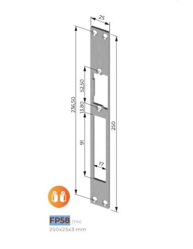 CERRADERO RECTO INOX 250X25X3 2 AGUJEROS